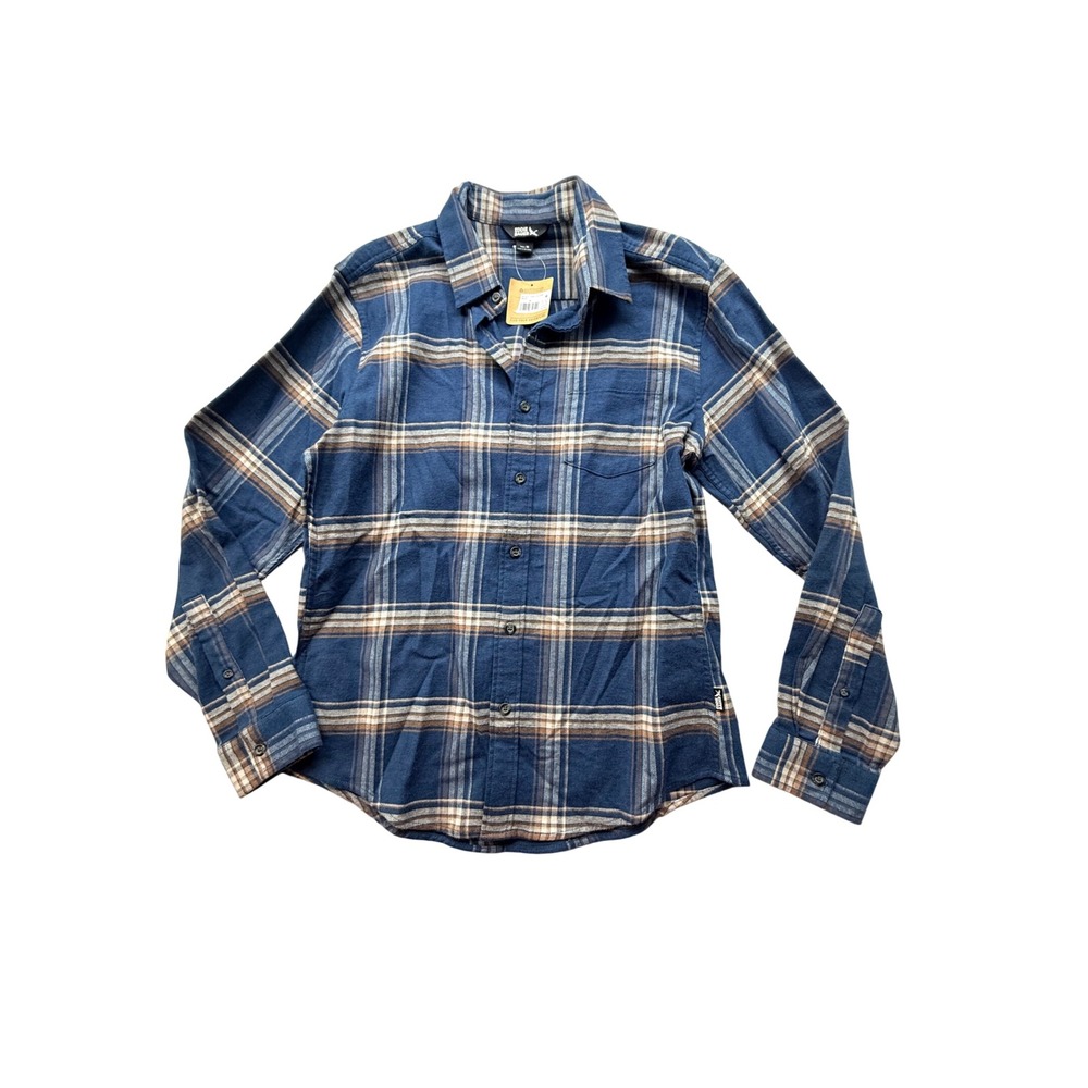 Eddie Bauer Mens Blue Tan Plaid Flannel Shirt Long Sleeve Button Down NWT M